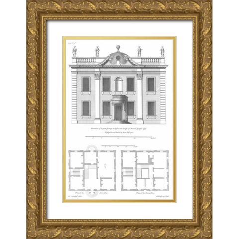 Elevation, Leyton Grange Gold Ornate Wood Framed Art Print with Double Matting by Campbell, Colin