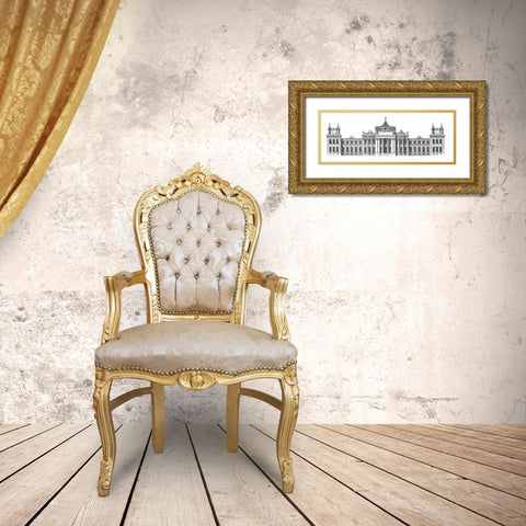 Elevation, South Front Blenheim Palace Gold Ornate Wood Framed Art Print with Double Matting by Campbell, Colin