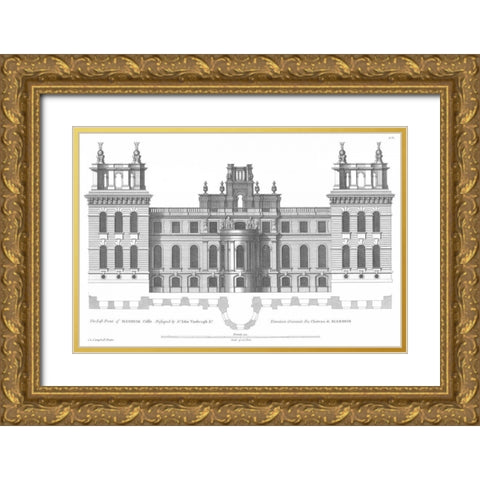 Elevation, East Front Blenheim Palace Gold Ornate Wood Framed Art Print with Double Matting by Campbell, Colin