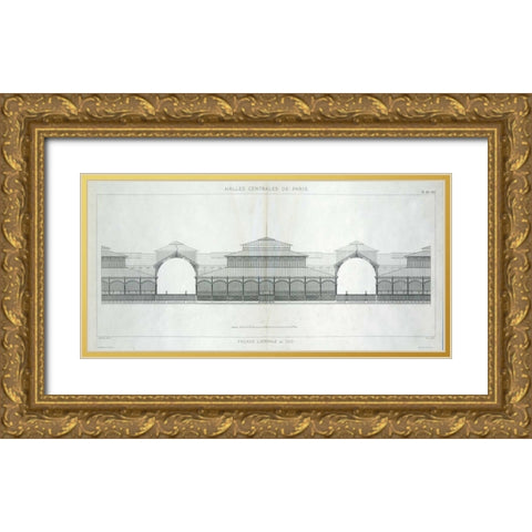 Les Halles, Paris, South Facade Gold Ornate Wood Framed Art Print with Double Matting by Baltard, Victor