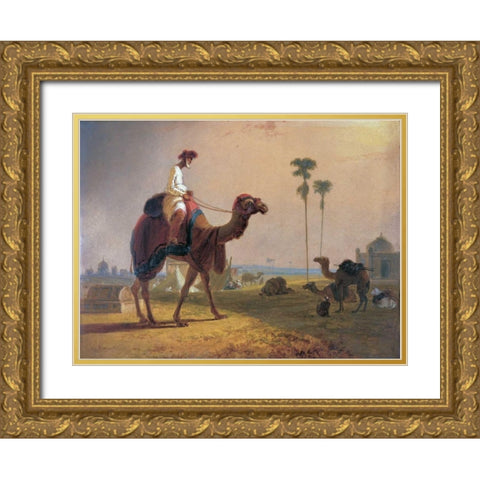 Camel and Rider Gold Ornate Wood Framed Art Print with Double Matting by Daniell, William
