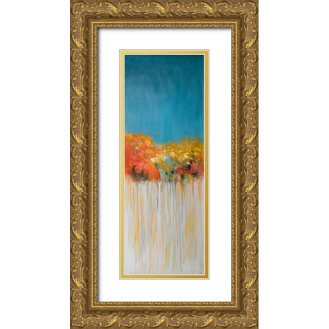 Colorful Abstract Flowers Gold Ornate Wood Framed Art Print with Double Matting by Atelier B Art Studio