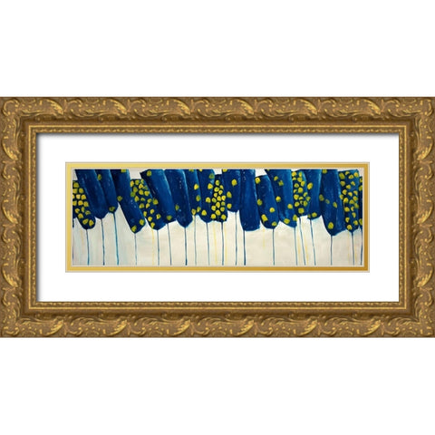 ABSTRACT BLUE AND YELLOW FLOWERS Gold Ornate Wood Framed Art Print with Double Matting by Atelier B Art Studio