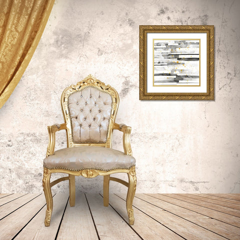 BLACK STRIPES WITH GOLD SPLASH Gold Ornate Wood Framed Art Print with Double Matting by Atelier B Art Studio