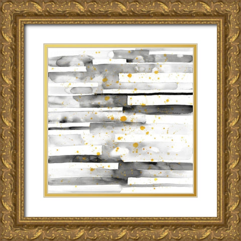 BLACK STRIPES WITH GOLD SPLASH Gold Ornate Wood Framed Art Print with Double Matting by Atelier B Art Studio