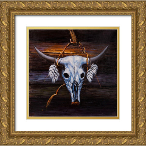 HANGED BULL SKULL Gold Ornate Wood Framed Art Print with Double Matting by Atelier B Art Studio