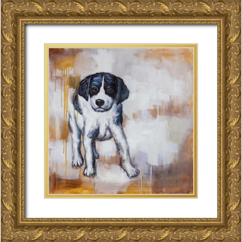 Curious Puppy Dog Gold Ornate Wood Framed Art Print with Double Matting by Atelier B Art Studio