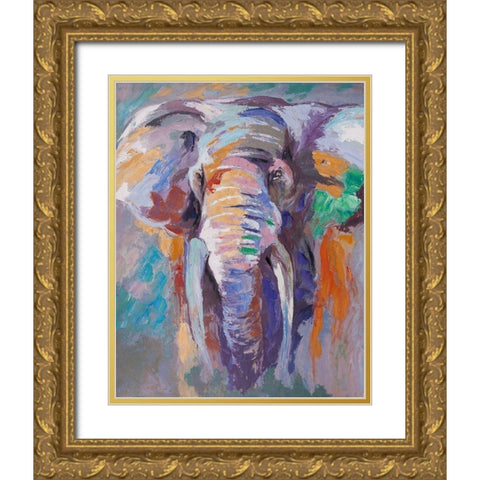 ELEPHANT IN PASTEL COLOR Gold Ornate Wood Framed Art Print with Double Matting by Atelier B Art Studio