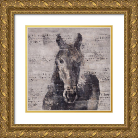 ABSTRACT HORSE WITH TYPOGRAPHY Gold Ornate Wood Framed Art Print with Double Matting by Atelier B Art Studio