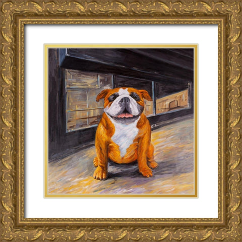 SMILING BULLDOG Gold Ornate Wood Framed Art Print with Double Matting by Atelier B Art Studio
