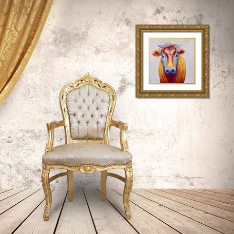 Colorful Country Cow Gold Ornate Wood Framed Art Print with Double Matting by Atelier B Art Studio