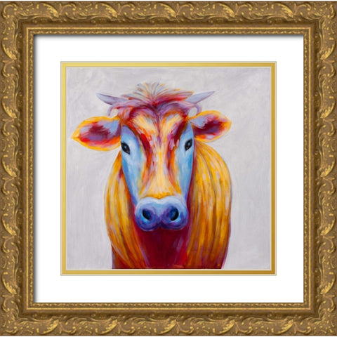 Colorful Country Cow Gold Ornate Wood Framed Art Print with Double Matting by Atelier B Art Studio