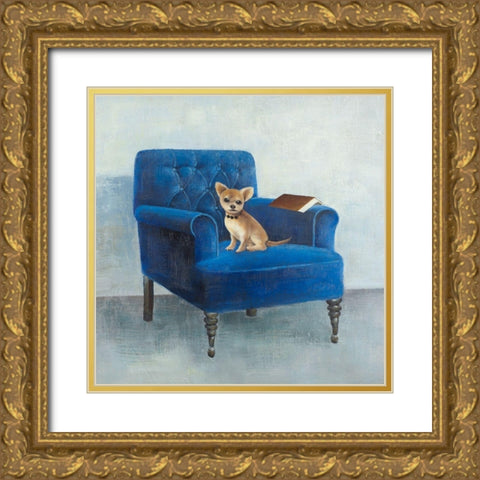 CHIHUAHUA ON A BLUE ARMCHAIR Gold Ornate Wood Framed Art Print with Double Matting by Atelier B Art Studio