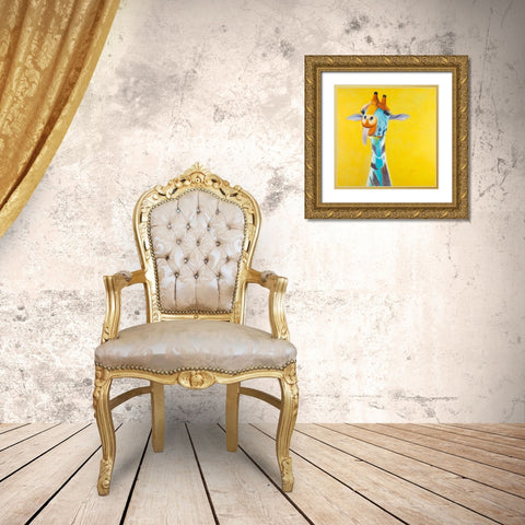 Fun Giraffe Gold Ornate Wood Framed Art Print with Double Matting by Atelier B Art Studio