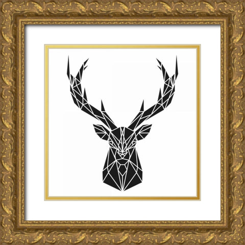 Geometric Deer Head Gold Ornate Wood Framed Art Print with Double Matting by Atelier B Art Studio