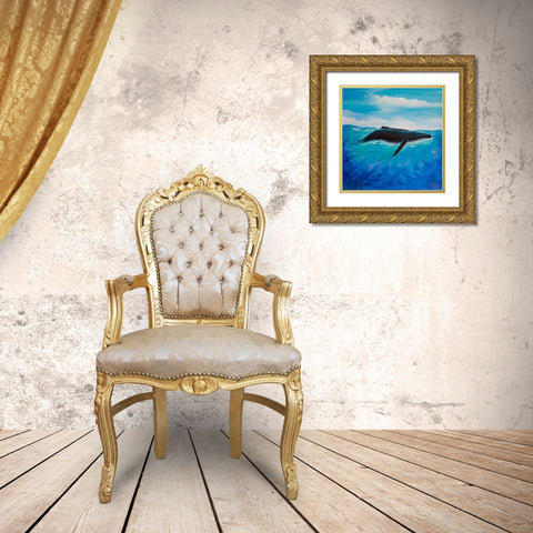Blue Whale Gold Ornate Wood Framed Art Print with Double Matting by Atelier B Art Studio
