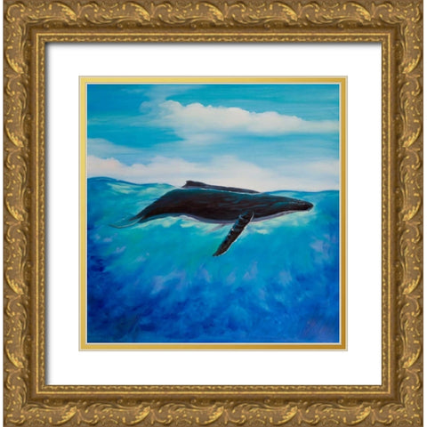 Blue Whale Gold Ornate Wood Framed Art Print with Double Matting by Atelier B Art Studio