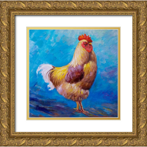 Beautiful Rooster Gold Ornate Wood Framed Art Print with Double Matting by Atelier B Art Studio