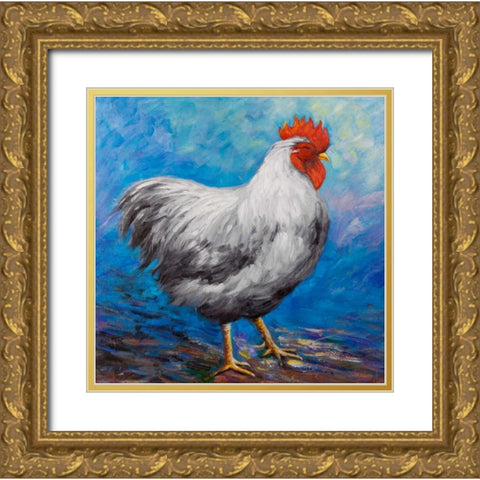 Grey Rooster Gold Ornate Wood Framed Art Print with Double Matting by Atelier B Art Studio