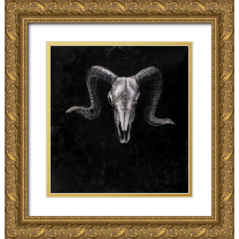 Ram Skull Grunge Style Gold Ornate Wood Framed Art Print with Double Matting by Atelier B Art Studio