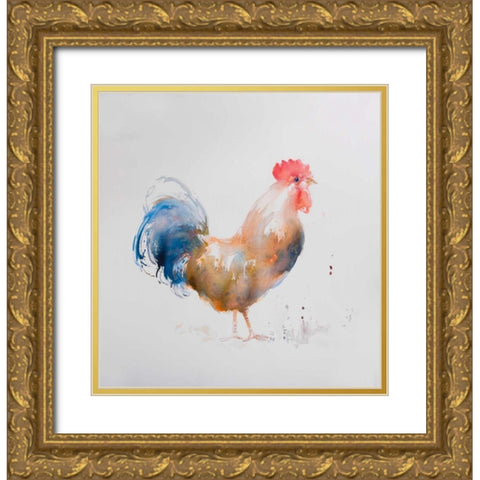 Rooster Watercolor Style Gold Ornate Wood Framed Art Print with Double Matting by Atelier B Art Studio
