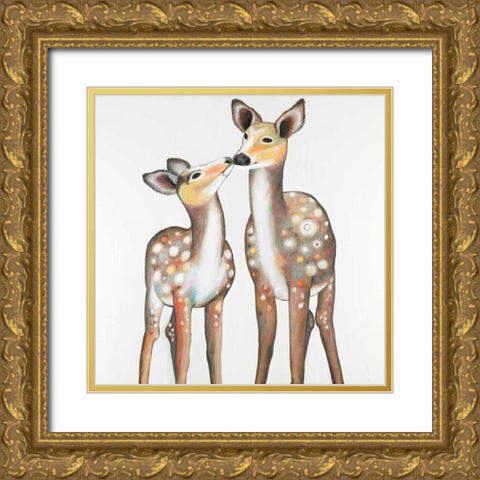 Deer with its Fawn Gold Ornate Wood Framed Art Print with Double Matting by Atelier B Art Studio