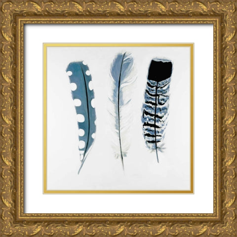 Delicate Blue Feathers Gold Ornate Wood Framed Art Print with Double Matting by Atelier B Art Studio