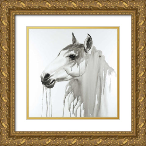 Beautiful White Horse Gold Ornate Wood Framed Art Print with Double Matting by Atelier B Art Studio