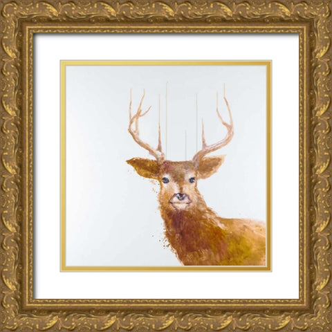 Abstract Deer Gold Ornate Wood Framed Art Print with Double Matting by Atelier B Art Studio