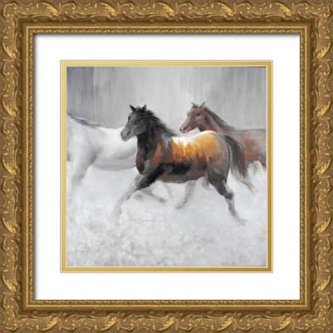 Herd of Wild Horses Gold Ornate Wood Framed Art Print with Double Matting by Atelier B Art Studio