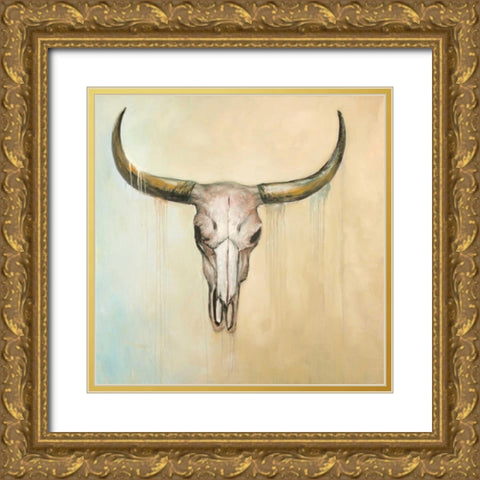 Cow Skull Gold Ornate Wood Framed Art Print with Double Matting by Atelier B Art Studio