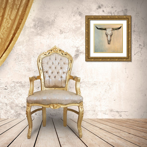 Bull Skull Gold Ornate Wood Framed Art Print with Double Matting by Atelier B Art Studio