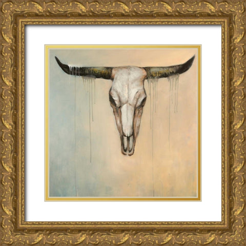 Bull Skull Gold Ornate Wood Framed Art Print with Double Matting by Atelier B Art Studio