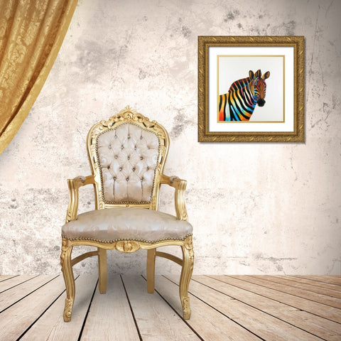 Colorful Profil View of Zebra Gold Ornate Wood Framed Art Print with Double Matting by Atelier B Art Studio
