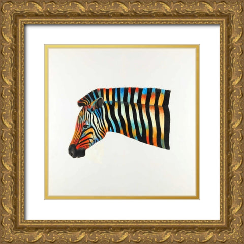 Colorful Zebra Gold Ornate Wood Framed Art Print with Double Matting by Atelier B Art Studio