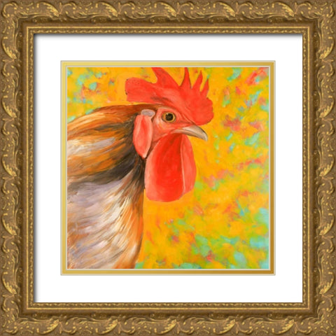 Colorful Rooster Gold Ornate Wood Framed Art Print with Double Matting by Atelier B Art Studio