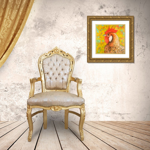 Colorful Chicken Gold Ornate Wood Framed Art Print with Double Matting by Atelier B Art Studio