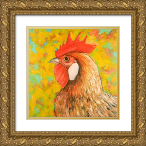 Colorful Chicken Gold Ornate Wood Framed Art Print with Double Matting by Atelier B Art Studio