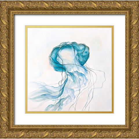 Jellyfish Moving Gold Ornate Wood Framed Art Print with Double Matting by Atelier B Art Studio