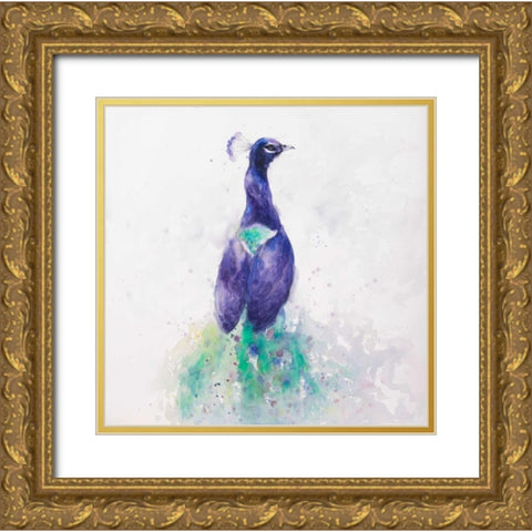 Graceful Peacock Gold Ornate Wood Framed Art Print with Double Matting by Atelier B Art Studio