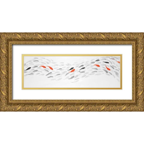 SWIMMING FISH WAVE Gold Ornate Wood Framed Art Print with Double Matting by Atelier B Art Studio