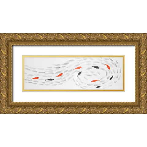 SWIMMING FISH SWIRL Gold Ornate Wood Framed Art Print with Double Matting by Atelier B Art Studio