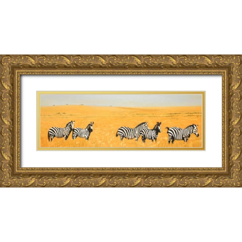 Herd of Zebra Gold Ornate Wood Framed Art Print with Double Matting by Atelier B Art Studio