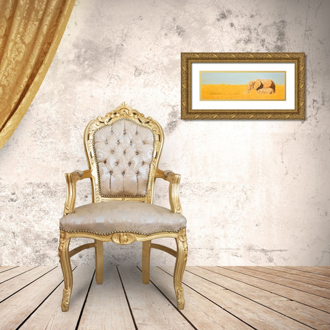 Elephant and its Little One Gold Ornate Wood Framed Art Print with Double Matting by Atelier B Art Studio