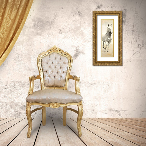 Gallant White Horse Gold Ornate Wood Framed Art Print with Double Matting by Atelier B Art Studio