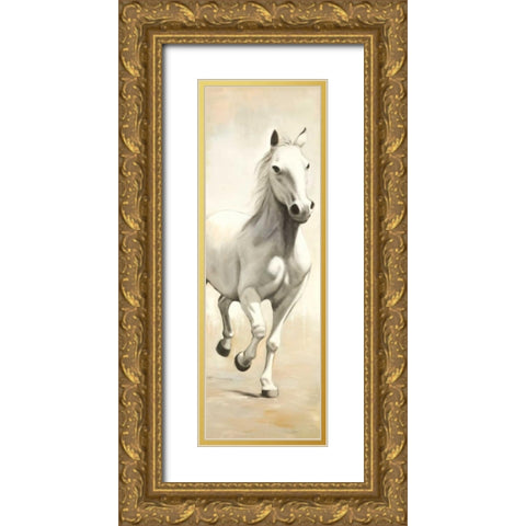 Gallant White Horse Gold Ornate Wood Framed Art Print with Double Matting by Atelier B Art Studio