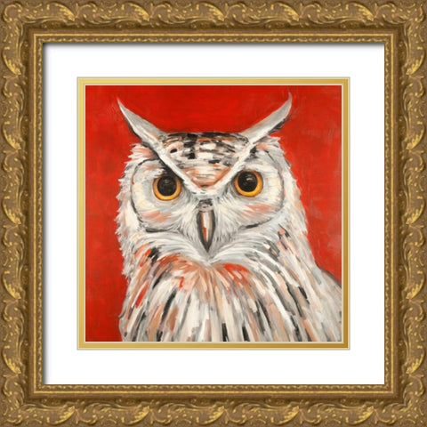 Colorful Eagle Owl Gold Ornate Wood Framed Art Print with Double Matting by Atelier B Art Studio