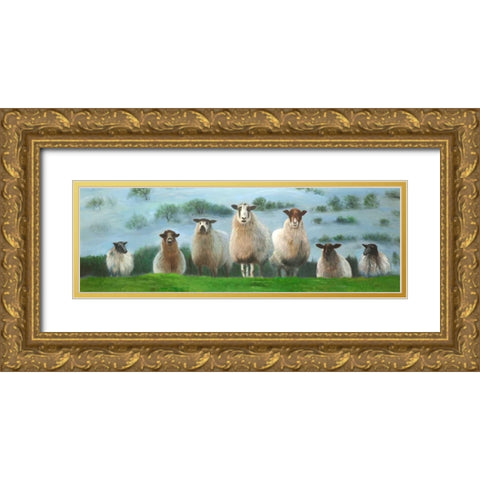 Flock of Sheep Gold Ornate Wood Framed Art Print with Double Matting by Atelier B Art Studio