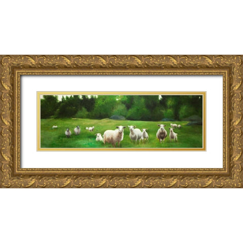 Fields of Sheep Gold Ornate Wood Framed Art Print with Double Matting by Atelier B Art Studio