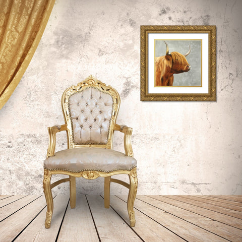 Beautiful Higland Cattle Gold Ornate Wood Framed Art Print with Double Matting by Atelier B Art Studio